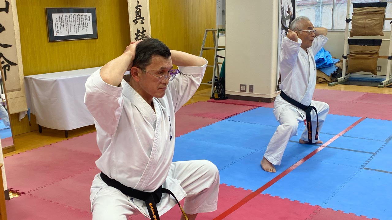 Kaicho Royama and Kancho Okazaki in Kiba dachi